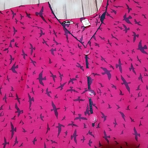 Kurta Pink and blue with birds - Picture 3 of 8